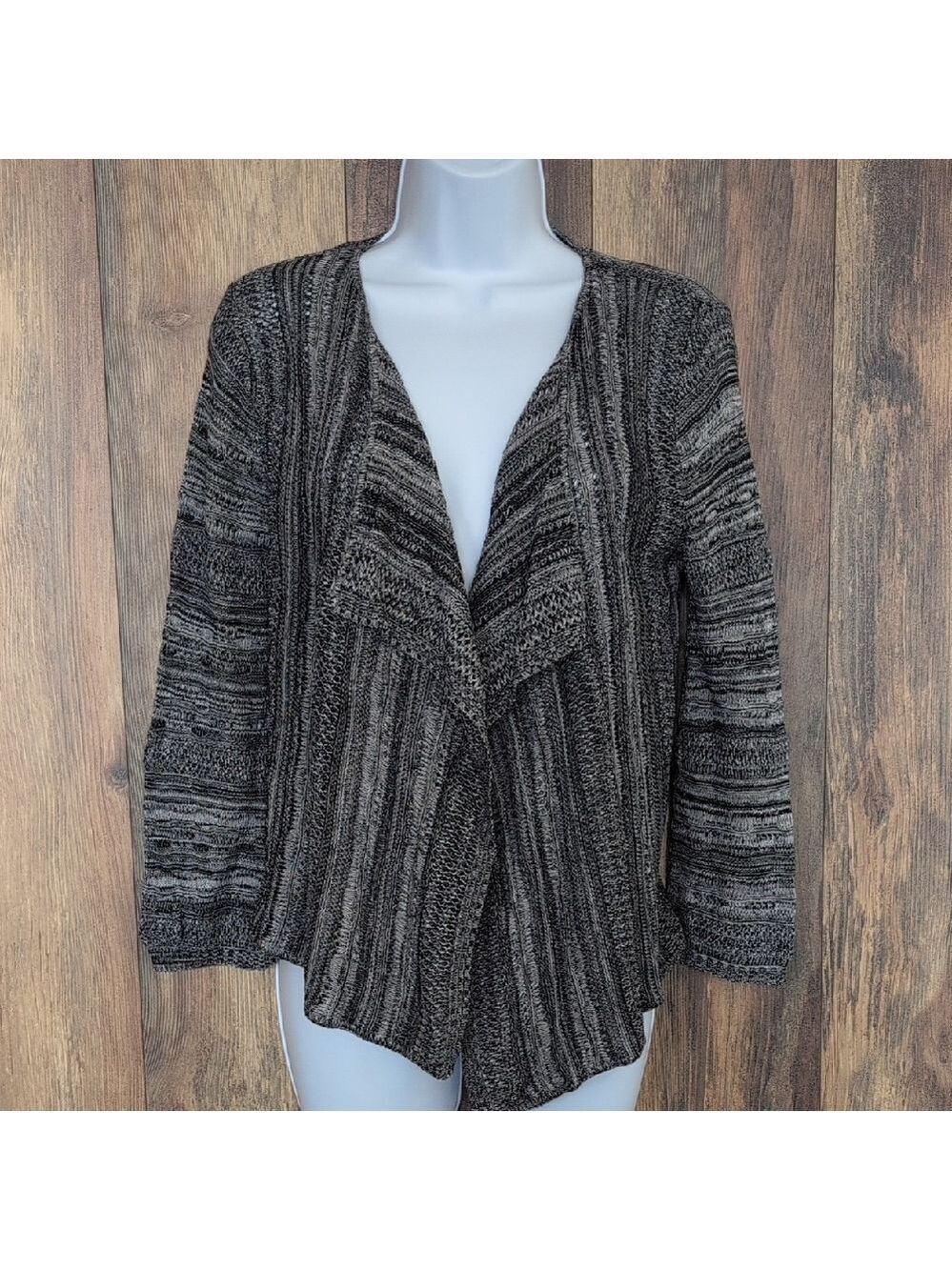 Faded Glory Black and Gray Cardigan Sweater S H129